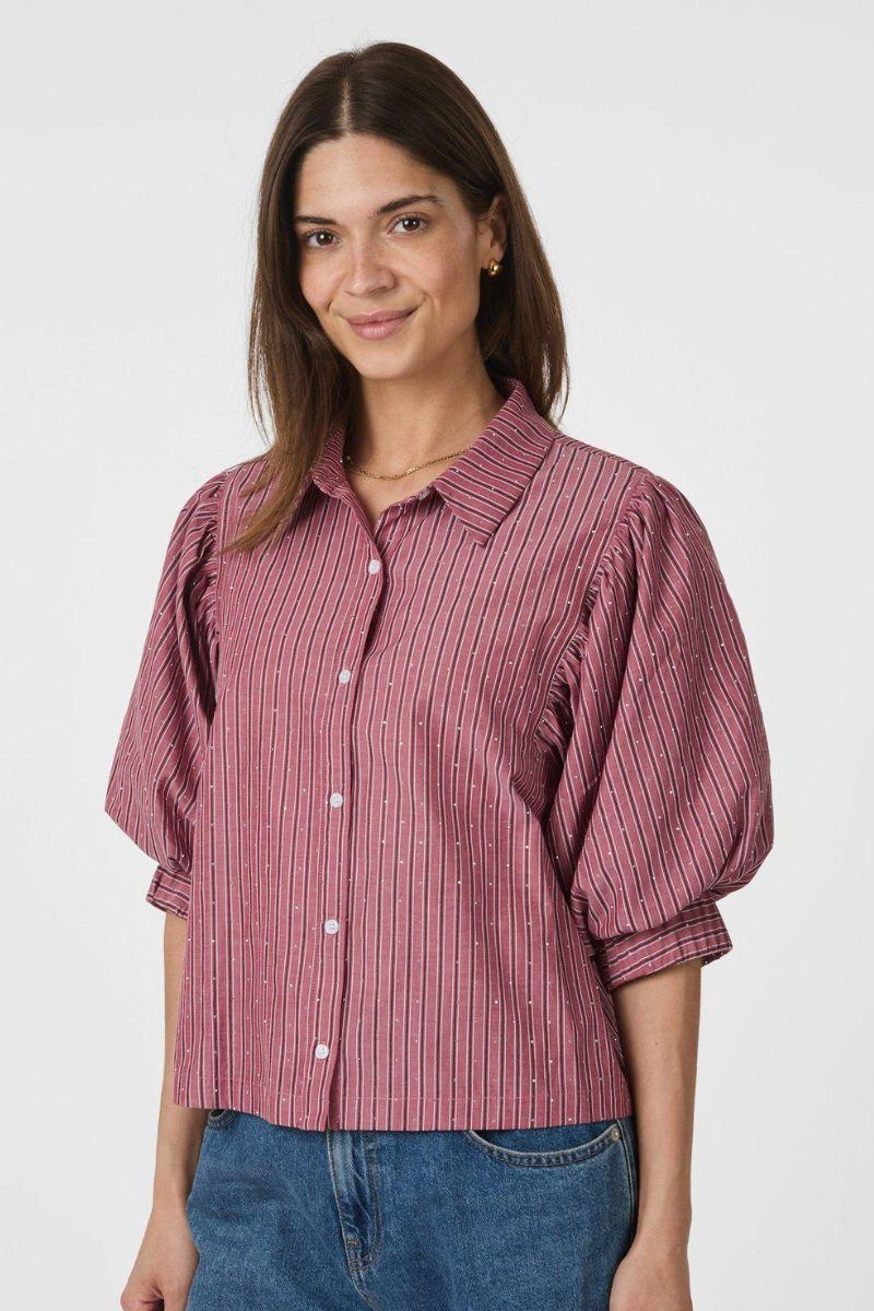 Etta Soft Stripe Stone Shirt | Dark Rose | Bluse fra Neo Noir