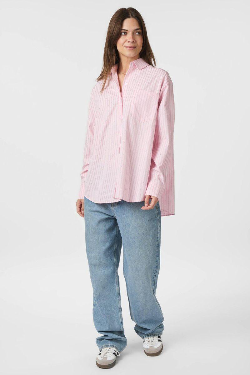 Dalma Soft Stripe Stone Shirt | Pink | Bluse fra Neo Noir