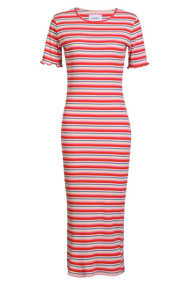 Natalia Ss Dress | Creme Orange Blue Stripe | Kjole fra Liberté