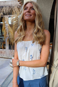 Camilla Strap Top | White Blue Flower