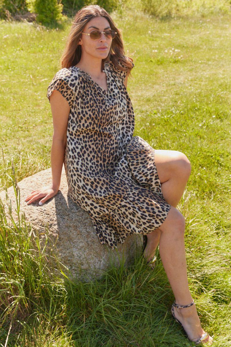 Sunrise Crop Lima Leo Dress 36538 | Khaki | Kjole fra Co'couture