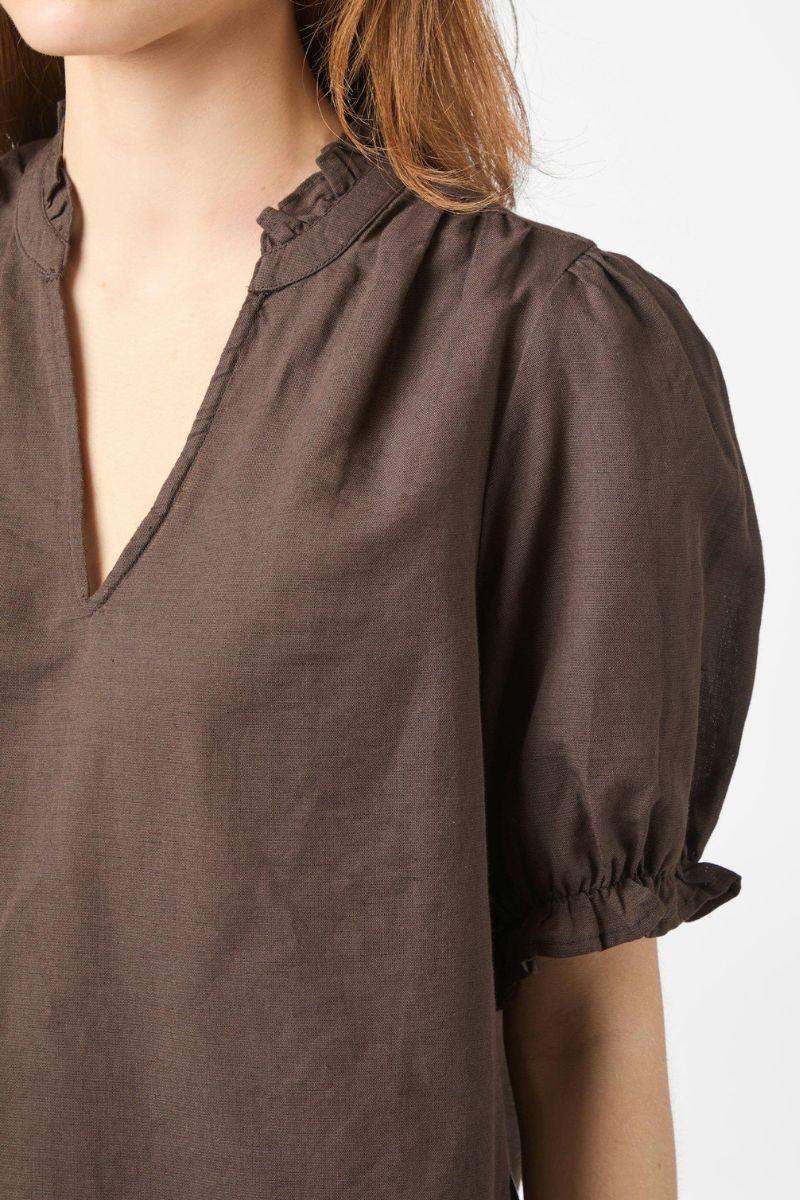 Odesa Linen Blouse | Dark Brown | Bluse fra Neo Noir