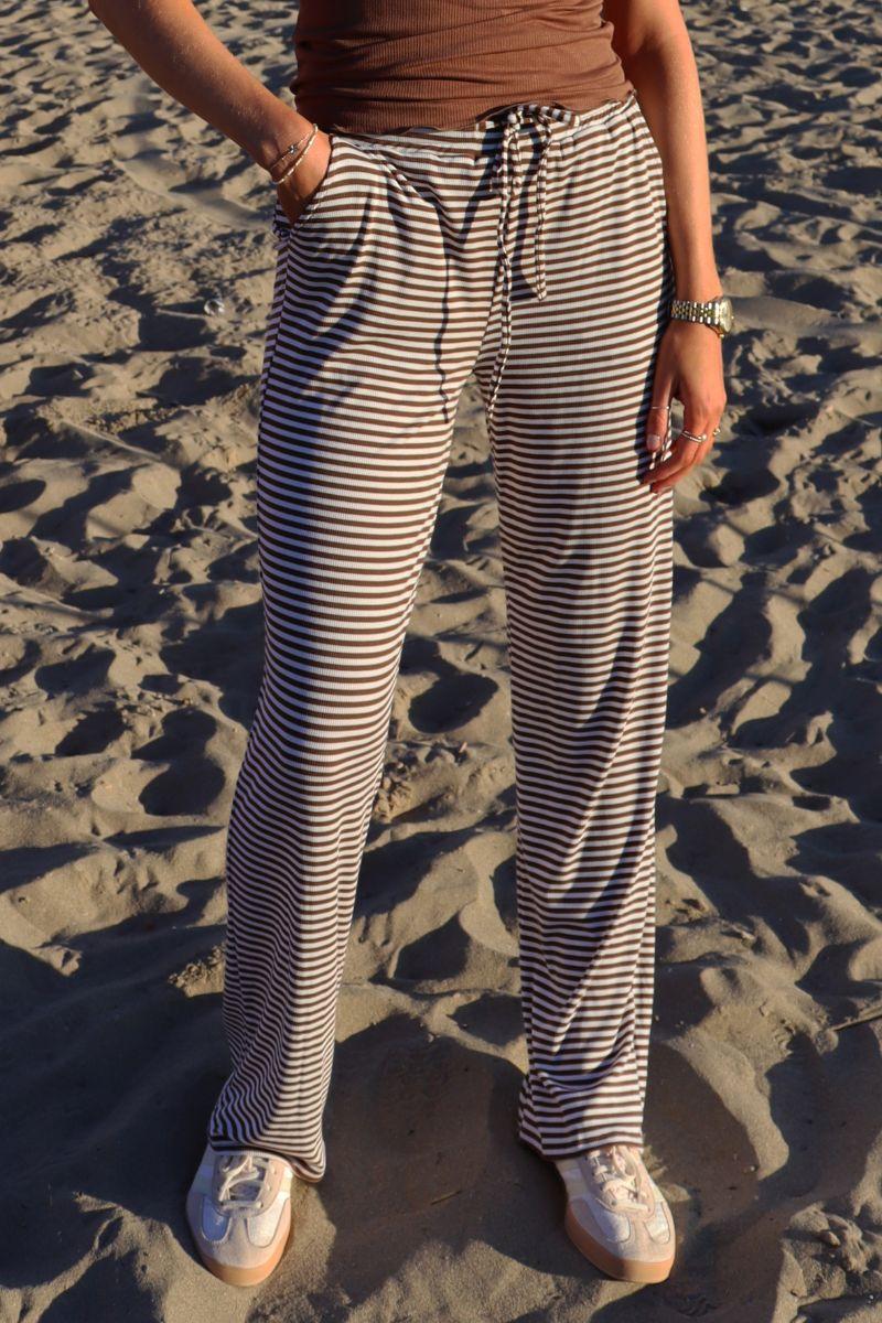 Natalia Straight Pants | Brown Creme Stripe | Bukser fra Liberté