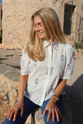 Flora Ss Blouse | White Blue Flower