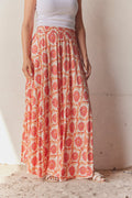 Long Flared Floral Skirt | Orange