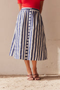 Stripes Button Skirt | Dark Blue