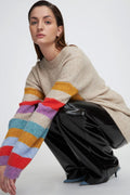 Oversized Sweater With Multicolor Sleeves |  Multi