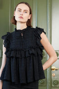 Sleeveless Blouse With Flounce |  Black