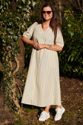 Martine Ss Dress | Yellow Grey Stripe