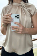 Fleur Drapy Satin Blouse | Dark Sand