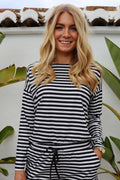 Alma Ls Top | Black Creme Stripe