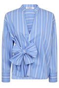 Shiracc Stripe Bow V-Blouse | Pale Blue