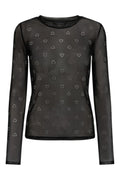 Mesh Ls Sparkle Tshirt | Black Heart Diamond Dot
