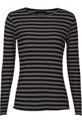 Natalia Ls Round Neck Blouse | Black Dark Grey Stripe