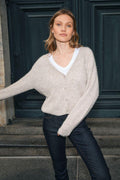 Thora V-Neck Knit Cardigan | Feather Gray