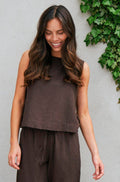 Svetlana Linen Top | Dark Brown
