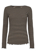 Natalia Ls Round Neck Blouse | Sesame Black Stripe
