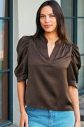 Roella Heavy Sateen Blouse | Dark Brown