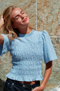 Ponesizesini Check Smock Blouse | Light Blue