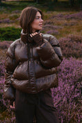 Rhea Shiny Puffer Jacket | Dark Brown