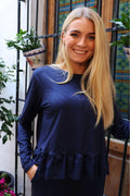 Alma Ls Frill T Shirt | Navy Lala