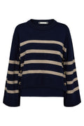 Majacc O-Button Stripe Knit | Navy
