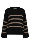 Majacc O-Button Stripe Knit | Black