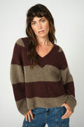 Taci Stripe Ls V-Neck Knit |  Fudge