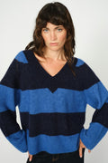 Taci Stripe Ls V-Neck Knit |  Maritime Blue