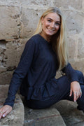 Alma Ls Frill T Shirt | Dark Grey Lala