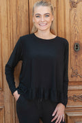 Alma Ls Frill T-Shirt | Black