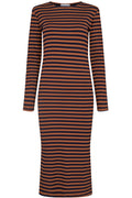 Natalia Ls Dress | Brown Navy Stripe