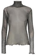Mesh Ls High Neck Blouse |  Black Lurex