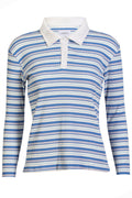 Natalia Ls Polo Blouse | Blue White Rose Stripe