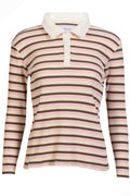 Natalia Ls Polo Blouse | Brown Rose Creme Stripe