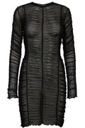 Mesh Ls Wrinkle Dress | Black