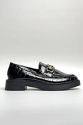Croco Buckle Loafers | Black