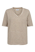 Ulla Ss Vneck Stripe Tshirt | Light Brown White Stripe