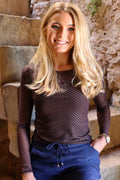 Mesh Ls Sparkle Tshirt | Dark Brown Gold Dot