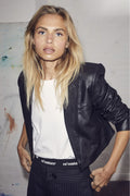 Phoebe Leather Crop Blazer | Black