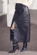 Phoebe Leather Slit Skirt | Black