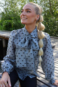 Elina Ls Blouse | Grey Black Bow