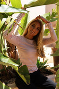 Natalia Ls Round Neck Blouse | Rose Creme Gold Stripe