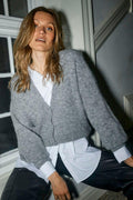Thora V-Neck Knit Cardigan | Grey Melange