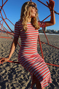 Natalia Ss Dress | Creme Orange Blue Stripe