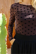 Mesh Ls Tshirt | Dark Brown Black Flock Heart