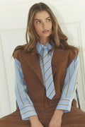 Amora Stripe Tie Shirt 35918 | Pale Blue