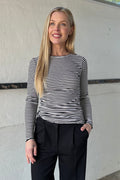 Natalia Ls Round Neck Blouse | Black Creme S Stripe