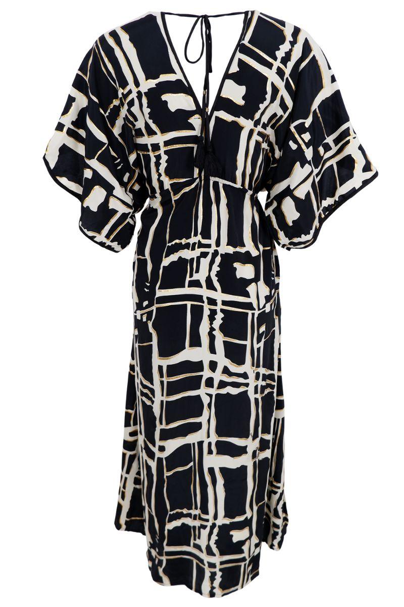 Luna Piped V-Neck Dress | Black Art | Kjole fra Black Colour