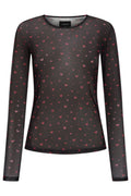 Mesh Ls Tshirt | Black Red Hearts